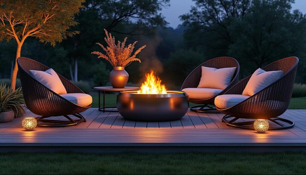 découvrez comment une décoration extérieure conviviale peut organiser harmonieusement l'espace autour de votre brasero pour des moments chaleureux et agréables en plein air.