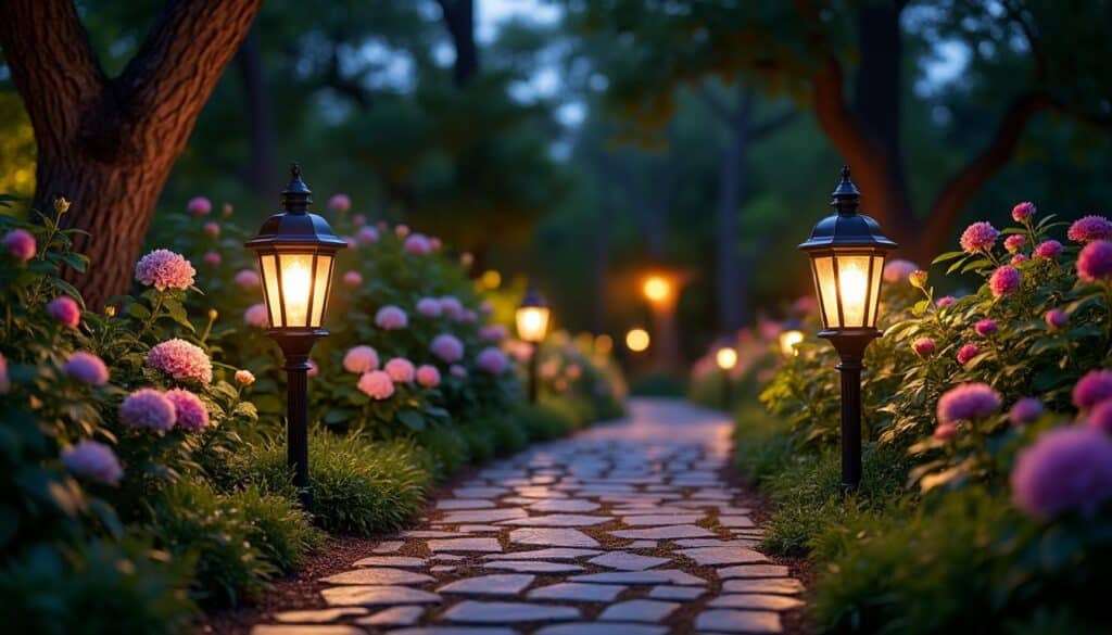 illuminez vos allées nocturnes avec une décoration extérieure lumineuse, alliant esthétique et sécurité pour un jardin enchanteur.
