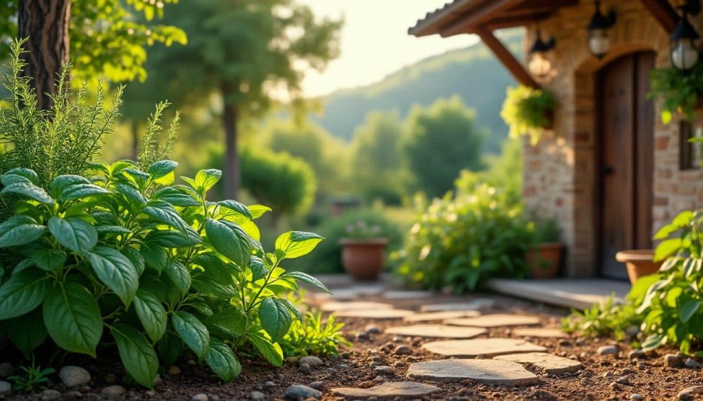 découvrez un jardin d'herbes aromatiques qui embaume délicieusement les abords de votre cuisine, alliant fraîcheur et saveurs naturelles pour sublimer vos plats.