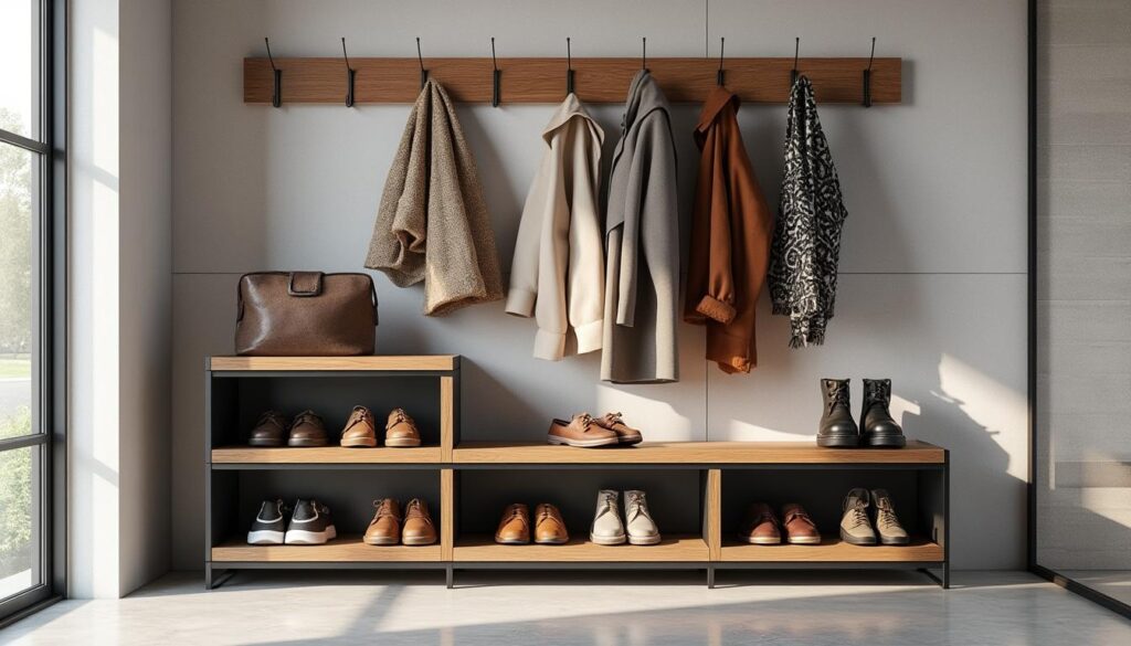 découvrez notre meuble d'entrée pratique qui organise efficacement le rangement des chaussures et manteaux pour un espace accueillant et ordonné.