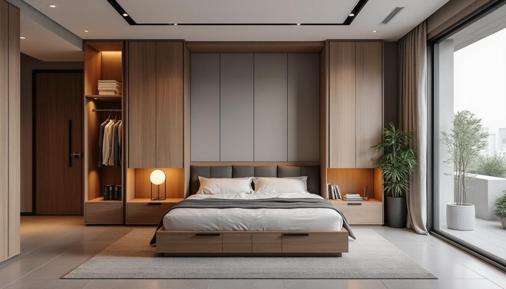 découvrez un meuble multifonction ingénieux qui cache un lit dans une armoire, alliant gain d'espace et design pratique pour optimiser votre intérieur.