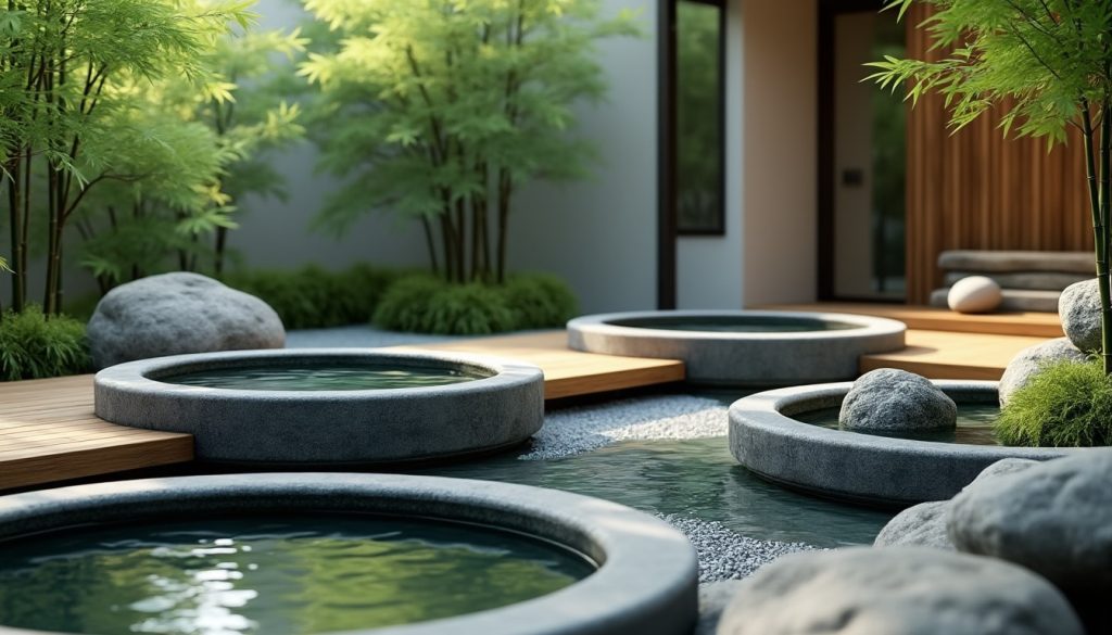 découvrez comment la décoration extérieure zen intègre des bassins d'eau calme pour créer un espace apaisant et harmonieux, idéal pour la relaxation et la méditation.