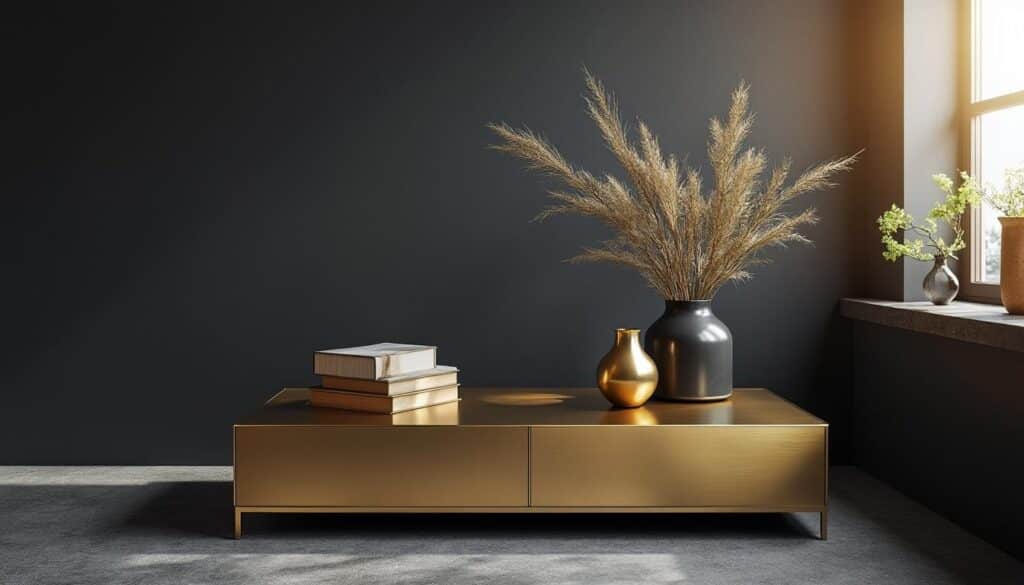 découvrez comment un meuble d'appoint en métal doré peut illuminer et réveiller les coins sombres de votre intérieur avec élégance et style.