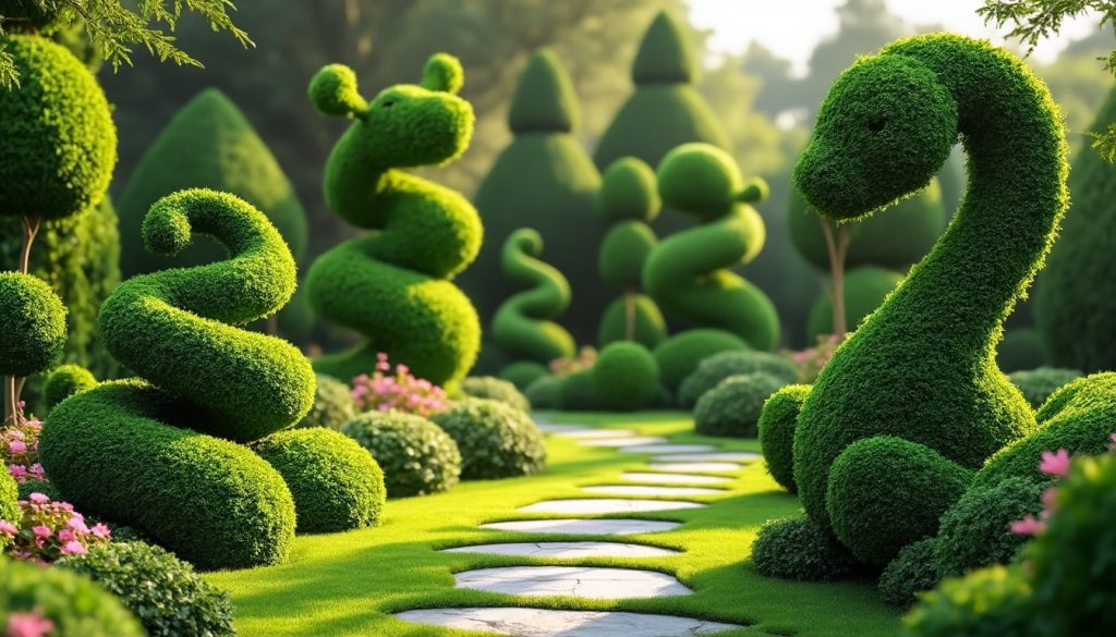 découvrez l'art de la décoration extérieure sculptée avec des arbustes taillés en topiaire, une technique élégante pour embellir vos espaces verts.