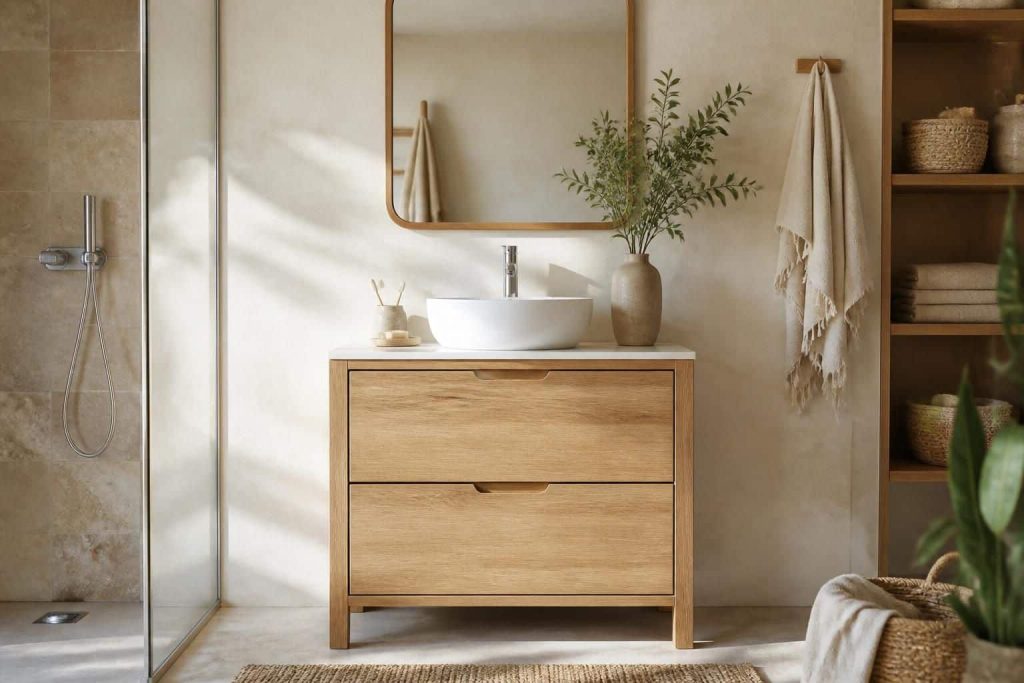 découvrez comment une décoration chaleureuse met en valeur un meuble de salle de bain en bois de 80 cm, alliant esthétisme naturel et fonctionnalité pour un espace accueillant.