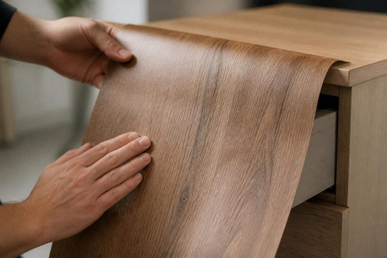 découvrez comment la pose d'un revêtement transforme un meuble adhésif en un élégant effet bois, apportant chaleur et style à votre intérieur.