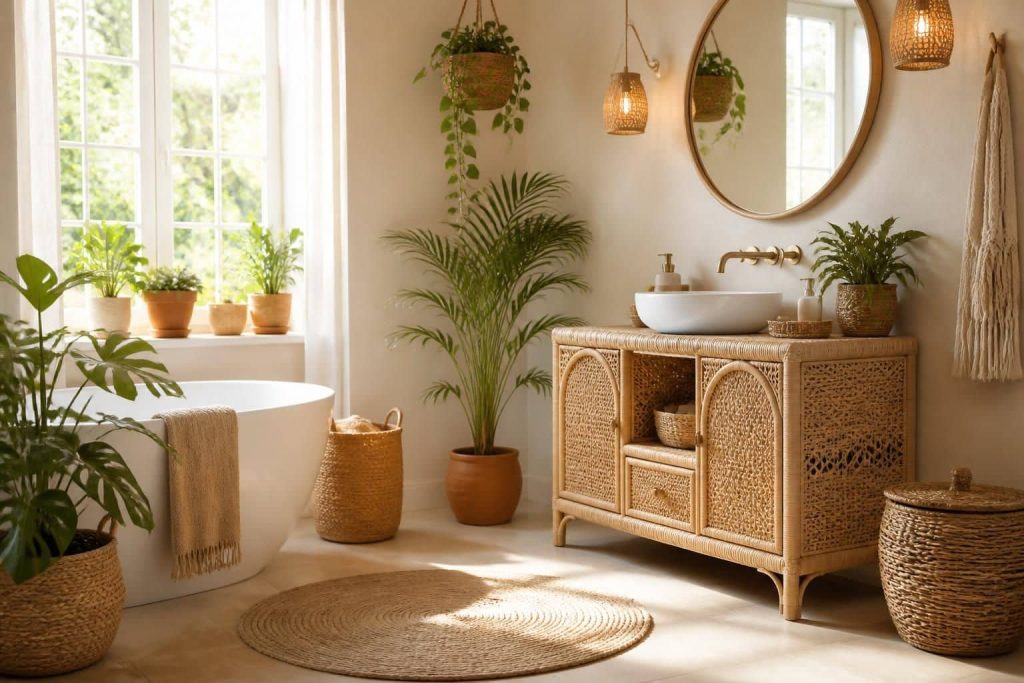 découvrez comment la tendance bohème sublime votre salle de bain avec des meubles en osier, alliant charme naturel et élégance décontractée.