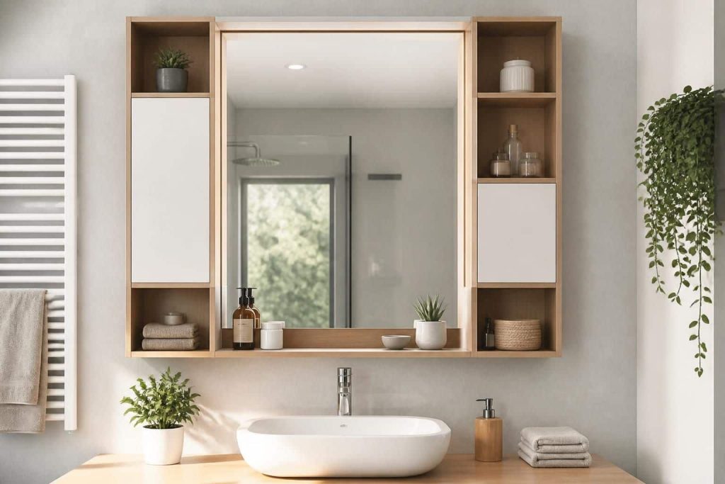 découvrez un meuble de salle de bain haut alliant rangement optimal et miroir intégré pour gagner de l'espace et ajouter une touche pratique et élégante à votre intérieur.