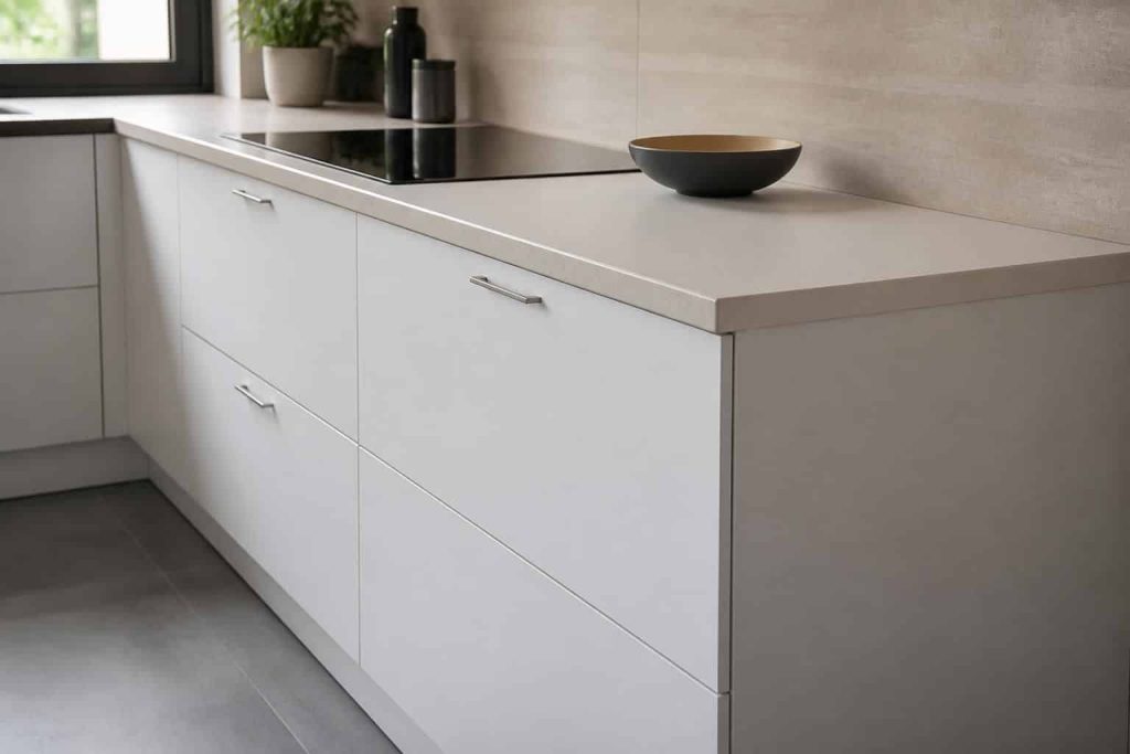 découvrez un plan de travail conçu pour accueillir un meuble de cuisine bas avec une profondeur de 50 cm, alliant fonctionnalité et optimisation de l'espace pour une cuisine pratique et élégante.