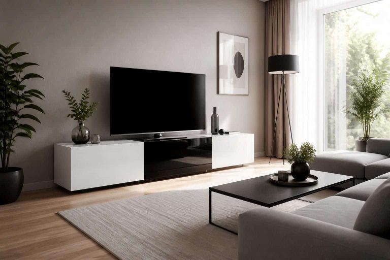 découvrez comment un meuble tv blanc et noir laqué sublime votre salon contemporain, alliant élégance et fonctionnalité pour un espace moderne et épuré.