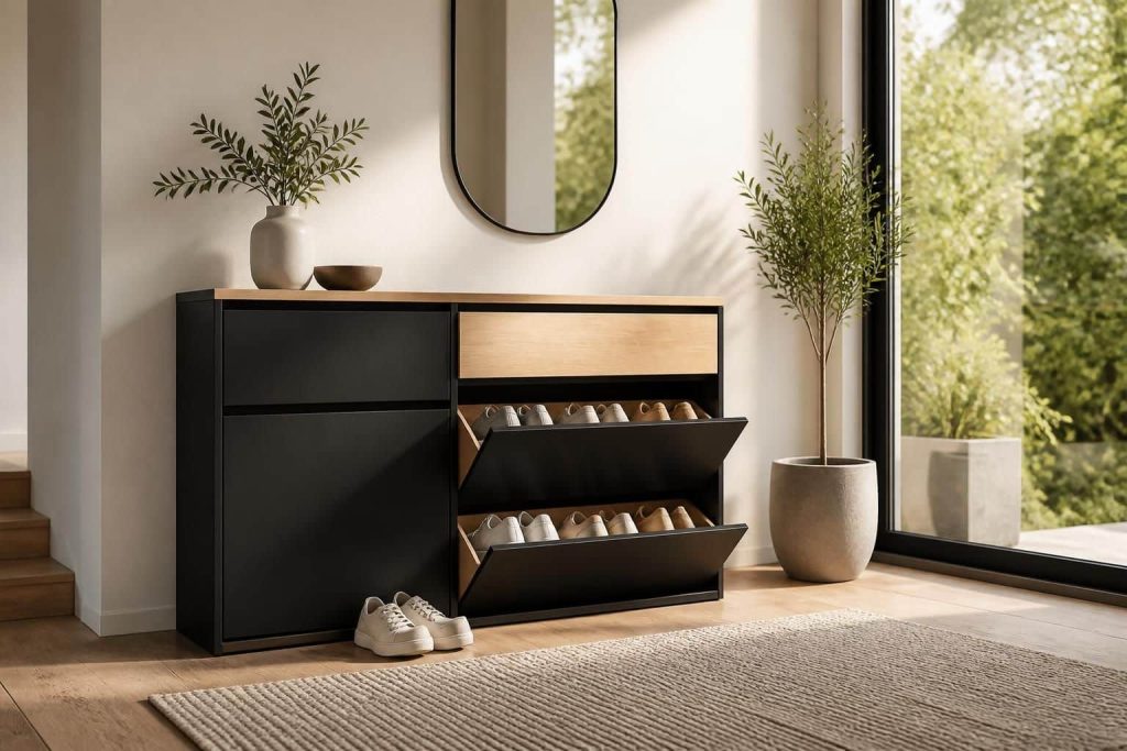 découvrez comment le style contemporain intègre élégamment le meuble à chaussures noir et bois pour allier modernité et chaleur dans votre intérieur.