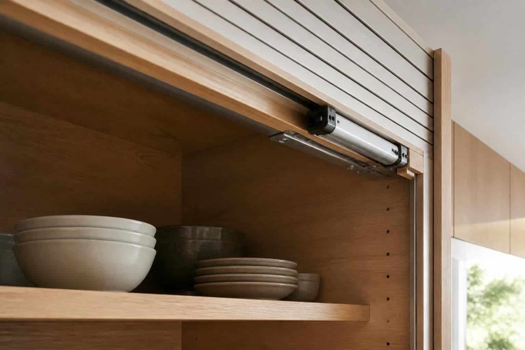 découvrez le système de fermeture dissimulé, facile à installer grâce à un kit rideau spécialement conçu pour les meubles de cuisine, alliant esthétique et fonctionnalité.