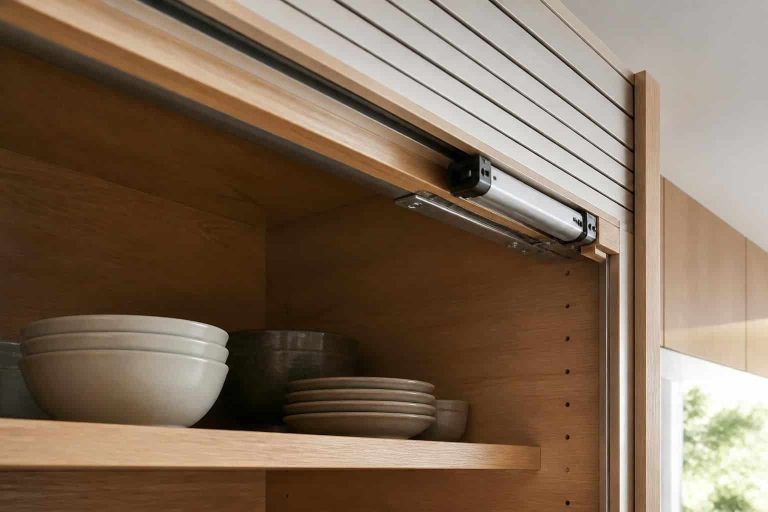 découvrez le système de fermeture dissimulé, facile à installer grâce à un kit rideau spécialement conçu pour les meubles de cuisine, alliant esthétique et fonctionnalité.