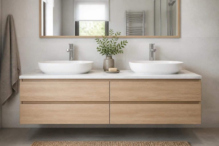 découvrez notre meuble salle de bain 120 cm avec double vasque, idéal pour équiper votre espace familial alliant praticité et élégance.