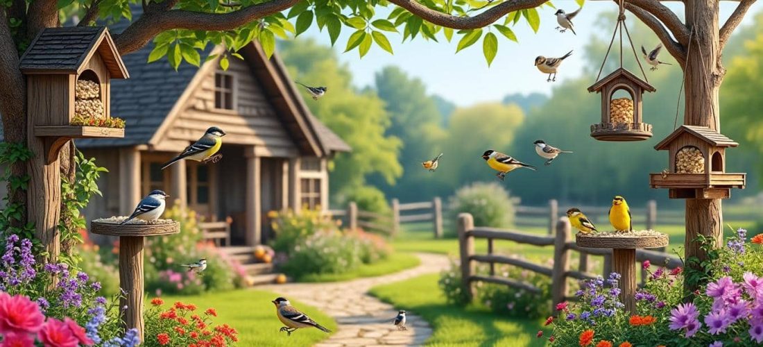 découvrez comment la décoration extérieure campagnarde intègre des mangeoires pour oiseaux pour créer un jardin charmant et naturel.