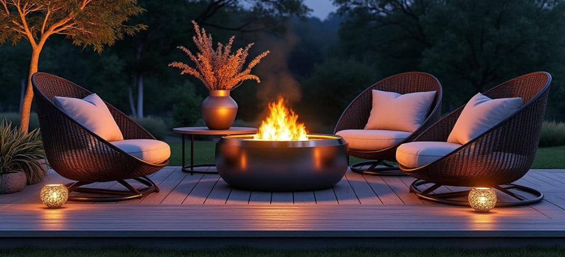 découvrez comment une décoration extérieure conviviale peut organiser harmonieusement l'espace autour de votre brasero pour des moments chaleureux et agréables en plein air.