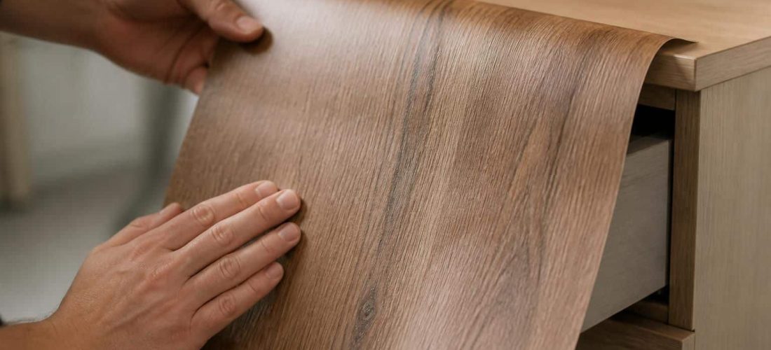 découvrez comment la pose d'un revêtement transforme un meuble adhésif en un élégant effet bois, apportant chaleur et style à votre intérieur.