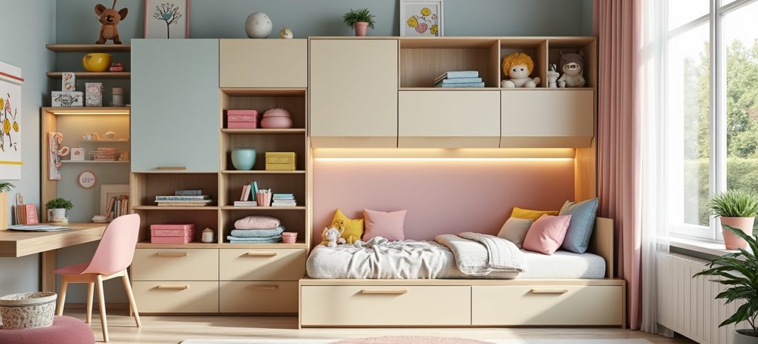 découvrez comment un meuble avec rangement intégré peut optimiser l'espace dans les chambres d'enfants, alliant praticité et design pour un intérieur organisé et fonctionnel.