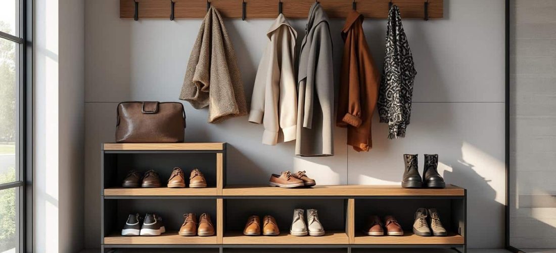 découvrez notre meuble d'entrée pratique qui organise efficacement le rangement des chaussures et manteaux pour un espace accueillant et ordonné.
