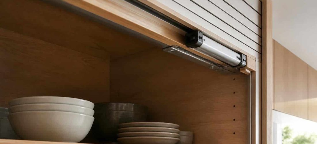 découvrez le système de fermeture dissimulé, facile à installer grâce à un kit rideau spécialement conçu pour les meubles de cuisine, alliant esthétique et fonctionnalité.