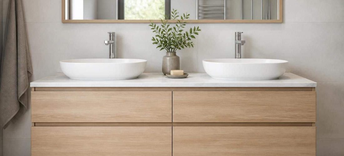 découvrez notre meuble salle de bain 120 cm avec double vasque, idéal pour équiper votre espace familial alliant praticité et élégance.