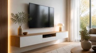 découvrez comment un meuble télé suspendu blanc et bois incarne l'esthétique moderne, alliant élégance et fonctionnalité pour sublimer votre intérieur.